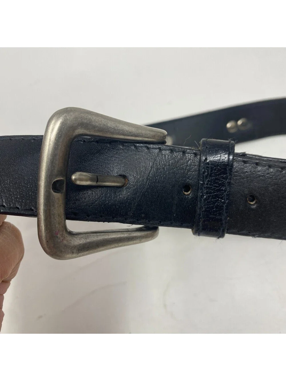 Liz Claiborne Vintage 90s Black Leather Color Block Studded Belt Womens Large